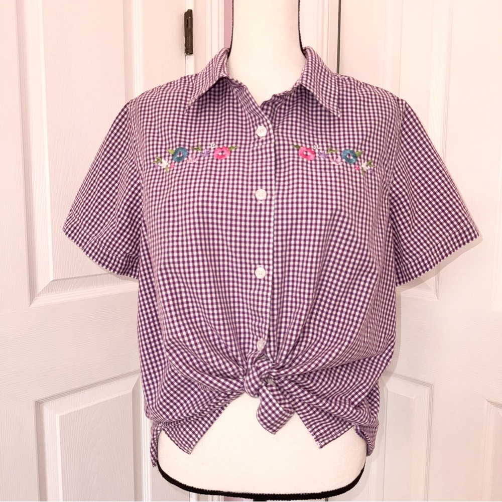 Blair short sleeve collared button down gingham pattern country picnic large